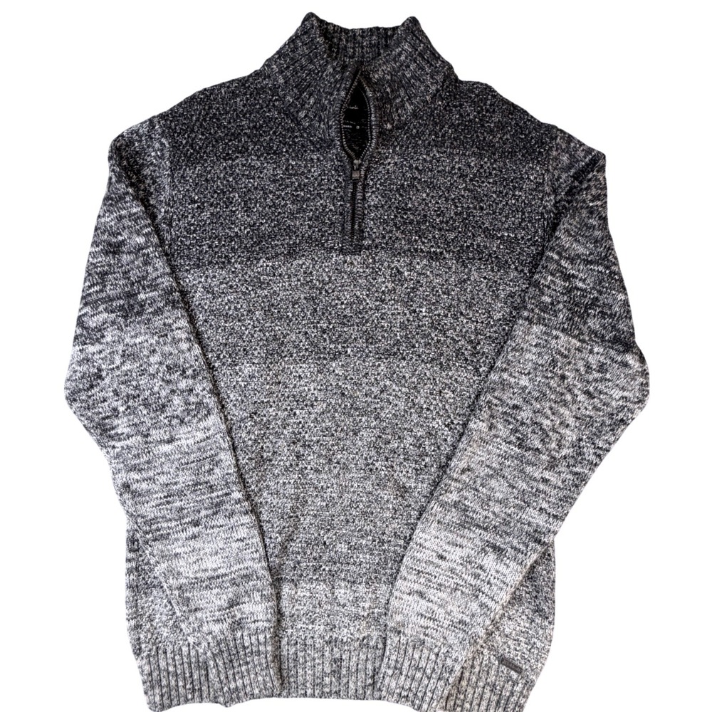 JB Holt Mens Quarter Zip Sweater Black White Ombre Cotton Knit Mock Neck Large